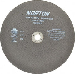 Norton - 8" 36 Grit Aluminum Oxide Cutoff Wheel - 1/16" Thick, 5/8" Arbor, 7,640 Max RPM, Use with Circular Saws - Benchmark Tooling