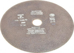 Norton - 10" 60 Grit Aluminum Oxide Cutoff Wheel - 0.06" Thick, 1-1/4" Arbor, 6,110 Max RPM, Use with Stationary Grinders - Benchmark Tooling
