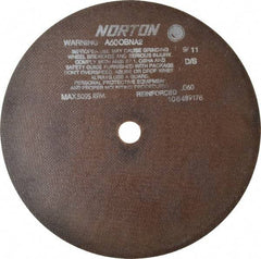 Norton - 12" 60 Grit Aluminum Oxide Cutoff Wheel - 0.06" Thick, 1" Arbor, 5,095 Max RPM, Use with Stationary Grinders - Benchmark Tooling