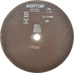 Norton - 12" 60 Grit Aluminum Oxide Cutoff Wheel - 0.075" Thick, 1" Arbor, 5,095 Max RPM, Use with Stationary Grinders - Benchmark Tooling