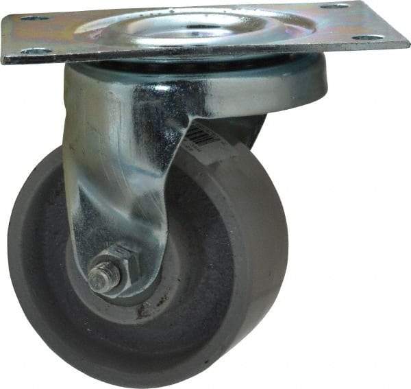Fairbanks - 3" Diam x 1-1/4" Wide x 4" OAH Top Plate Mount Swivel Caster - Semi-Steel, 350 Lb Capacity, Roller Bearing, 3-1/8 x 4-1/8" Plate - Benchmark Tooling