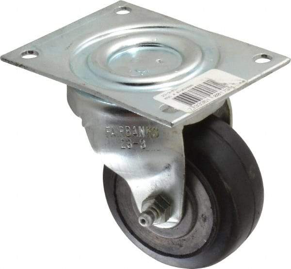 Fairbanks - 3" Diam x 1-3/8" Wide x 4" OAH Top Plate Mount Swivel Caster - Rubber, 170 Lb Capacity, Roller Bearing, 3-1/8 x 4-1/8" Plate - Benchmark Tooling