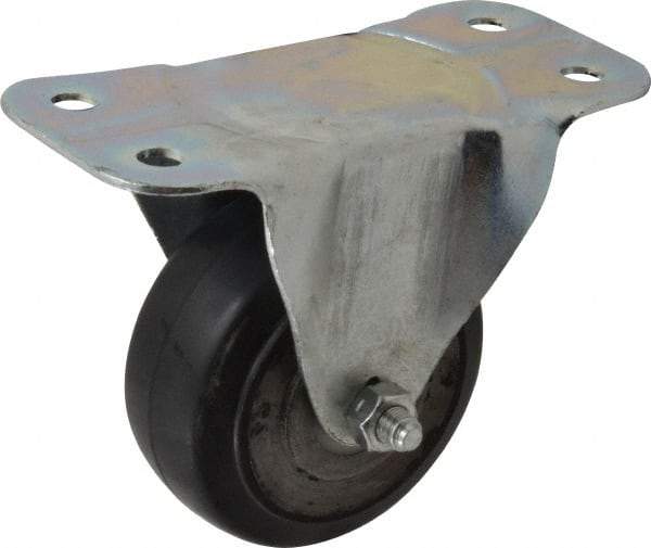 Fairbanks - 3" Diam x 1-3/8" Wide x 4" OAH Top Plate Mount Rigid Caster - Rubber, 170 Lb Capacity, Roller Bearing, 2-1/4 x 5-1/8" Plate - Benchmark Tooling