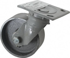 Fairbanks - 5" Diam x 2" Wide x 6-1/2" OAH Top Plate Mount Swivel Caster - Semi-Steel, 1,000 Lb Capacity, Roller Bearing, 4 x 4-1/2" Plate - Benchmark Tooling