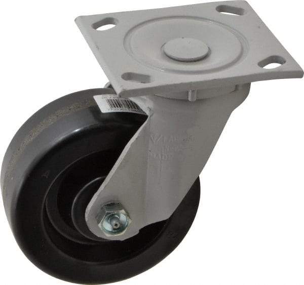 Fairbanks - 5" Diam x 2" Wide x 6-1/2" OAH Top Plate Mount Swivel Caster - Phenolic, 1,000 Lb Capacity, Roller Bearing, 4 x 4-1/2" Plate - Benchmark Tooling