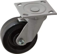 Fairbanks - 5" Diam x 2" Wide x 6-1/2" OAH Top Plate Mount Swivel Caster - Phenolic, 1,000 Lb Capacity, Roller Bearing, 4 x 4-1/2" Plate - Benchmark Tooling