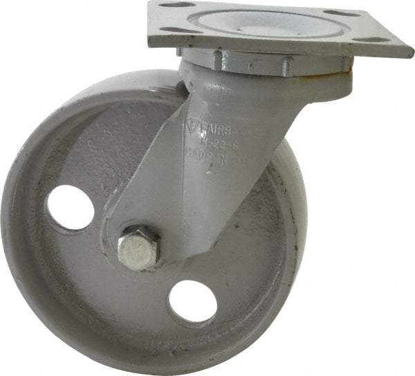 Fairbanks - 6" Diam x 2" Wide x 7-1/4" OAH Top Plate Mount Swivel Caster - Semi-Steel, 1,200 Lb Capacity, Roller Bearing, 4 x 4-1/2" Plate - Benchmark Tooling