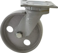 Fairbanks - 6" Diam x 2" Wide x 7-1/4" OAH Top Plate Mount Swivel Caster - Semi-Steel, 1,200 Lb Capacity, Roller Bearing, 4 x 4-1/2" Plate - Benchmark Tooling