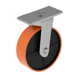 Fairbanks - 8" Diam x 2" Wide x 9-1/2" OAH Top Plate Mount Swivel Caster - Polyurethane, 1,200 Lb Capacity, Roller Bearing, 4 x 4-1/2" Plate - Benchmark Tooling