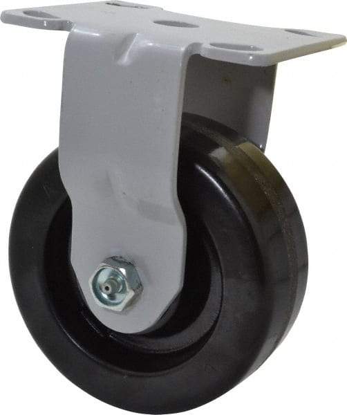 Fairbanks - 5" Diam x 2" Wide x 6-1/2" OAH Top Plate Mount Rigid Caster - Phenolic, 1,000 Lb Capacity, Roller Bearing, 4 x 4-1/2" Plate - Benchmark Tooling