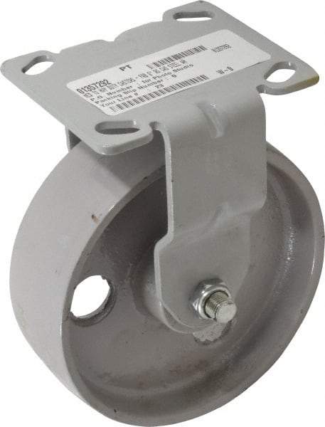 Fairbanks - 6" Diam x 2" Wide x 7-1/4" OAH Top Plate Mount Rigid Caster - Semi-Steel, 1,200 Lb Capacity, Roller Bearing, 4 x 4-1/2" Plate - Benchmark Tooling