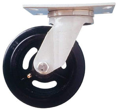 Fairbanks - 6" Diam x 2" Wide x 7-1/4" OAH Top Plate Mount Swivel Caster - Rubber, 410 Lb Capacity, Roller Bearing, 4-1/2 x 6-1/4" Plate - Benchmark Tooling