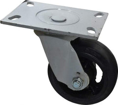 Fairbanks - 5" Diam x 2" Wide x 9-1/2" OAH Top Plate Mount Swivel Caster - Rubber, 350 Lb Capacity, Roller Bearing, 4-1/2 x 6-1/4" Plate - Benchmark Tooling