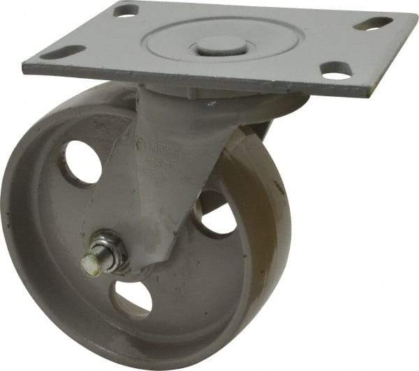 Fairbanks - 6" Diam x 2" Wide x 7-1/4" OAH Top Plate Mount Swivel Caster - Semi-Steel, 1,200 Lb Capacity, Roller Bearing, 4-1/2 x 6-1/4" Plate - Benchmark Tooling