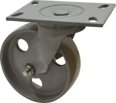 Fairbanks - 6" Diam x 2" Wide x 7-1/4" OAH Top Plate Mount Swivel Caster - Semi-Steel, 1,200 Lb Capacity, Roller Bearing, 4-1/2 x 6-1/4" Plate - Benchmark Tooling
