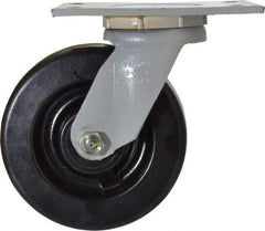 Fairbanks - 6" Diam x 2" Wide x 7-1/4" OAH Top Plate Mount Swivel Caster - Phenolic, 1,200 Lb Capacity, Roller Bearing, 4-1/2 x 6-1/4" Plate - Benchmark Tooling