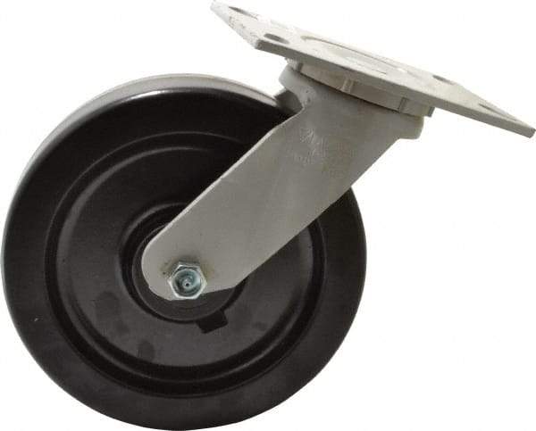 Fairbanks - 8" Diam x 2" Wide x 9-1/2" OAH Top Plate Mount Swivel Caster - Phenolic, 1,200 Lb Capacity, Roller Bearing, 4-1/2 x 6-1/4" Plate - Benchmark Tooling