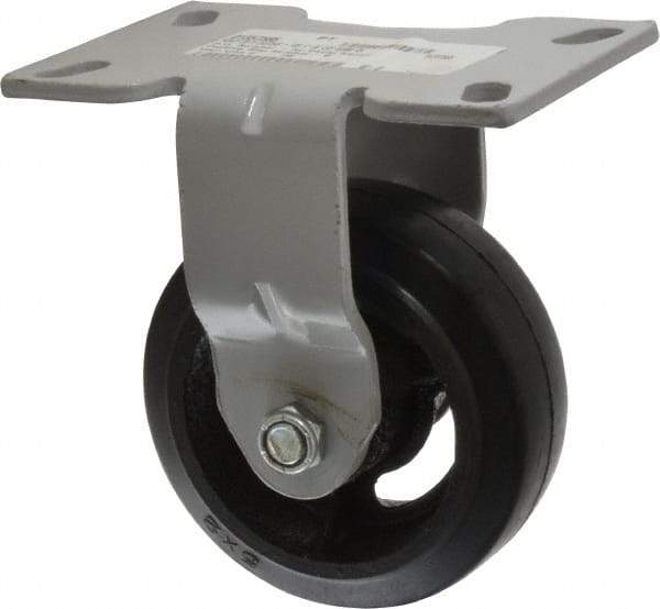 Fairbanks - 5" Diam x 2" Wide x 6-1/2" OAH Top Plate Mount Rigid Caster - Rubber, 350 Lb Capacity, Roller Bearing, 4-1/2 x 6-1/4" Plate - Benchmark Tooling