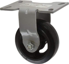 Fairbanks - 5" Diam x 2" Wide x 6-1/2" OAH Top Plate Mount Rigid Caster - Rubber, 350 Lb Capacity, Roller Bearing, 4-1/2 x 6-1/4" Plate - Benchmark Tooling