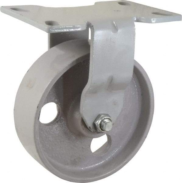 Fairbanks - 6" Diam x 2" Wide x 7-1/4" OAH Top Plate Mount Rigid Caster - Semi-Steel, 1,200 Lb Capacity, Roller Bearing, 4-1/2 x 6-1/4" Plate - Benchmark Tooling