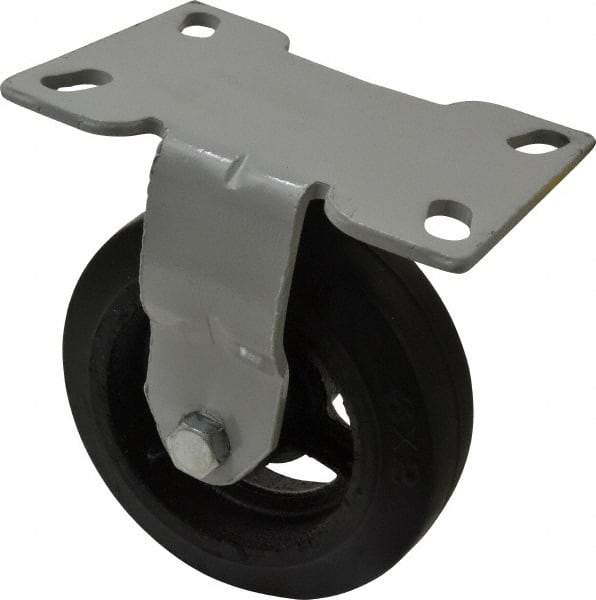 Fairbanks - 6" Diam x 2" Wide x 7-1/4" OAH Top Plate Mount Rigid Caster - Rubber, 410 Lb Capacity, Roller Bearing, 4-1/2 x 6-1/4" Plate - Benchmark Tooling