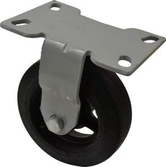 Fairbanks - 6" Diam x 2" Wide x 7-1/4" OAH Top Plate Mount Rigid Caster - Rubber, 410 Lb Capacity, Roller Bearing, 4-1/2 x 6-1/4" Plate - Benchmark Tooling