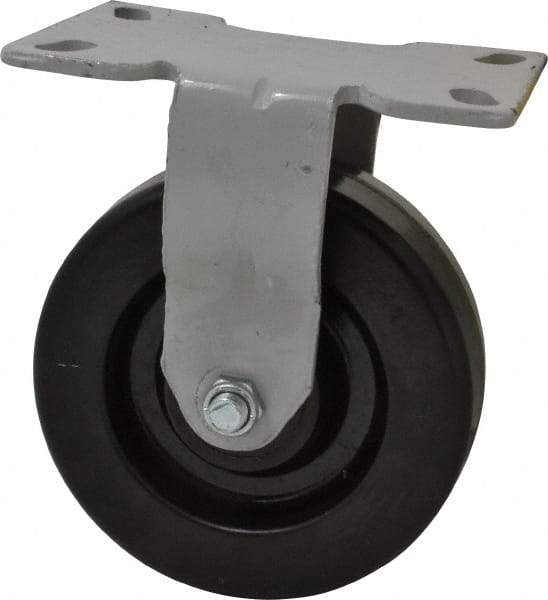 Fairbanks - 6" Diam x 2" Wide x 7-1/4" OAH Top Plate Mount Rigid Caster - Phenolic, 1,200 Lb Capacity, Roller Bearing, 4-1/2 x 6-1/4" Plate - Benchmark Tooling