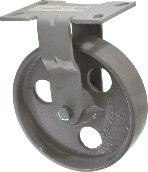 Fairbanks - 8" Diam x 2" Wide x 9-1/2" OAH Top Plate Mount Rigid Caster - Semi-Steel, 1,200 Lb Capacity, Roller Bearing, 4-1/2 x 6-1/4" Plate - Benchmark Tooling