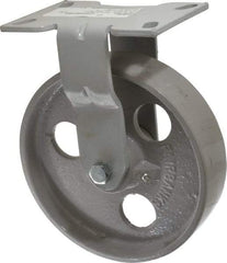 Fairbanks - 8" Diam x 2" Wide x 9-1/2" OAH Top Plate Mount Rigid Caster - Semi-Steel, 1,200 Lb Capacity, Roller Bearing, 4-1/2 x 6-1/4" Plate - Benchmark Tooling