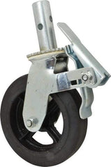 Fairbanks - 9-1/2" Diam x 2" Wide, Rubber Molded on 70 Durometer Swivel with Brake Double Braking Lock Design Caster - 500 Lb Capacity, Round Scaffold Stem Mount, Roller Bearing - Benchmark Tooling