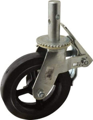 Fairbanks - 9-1/2" Diam x 2" Wide, Rubber Molded on 90 Durometer Swivel with Brake Double Braking Lock Design Caster - 500 Lb Capacity, Round Scaffold Stem Mount, Roller Bearing - Benchmark Tooling