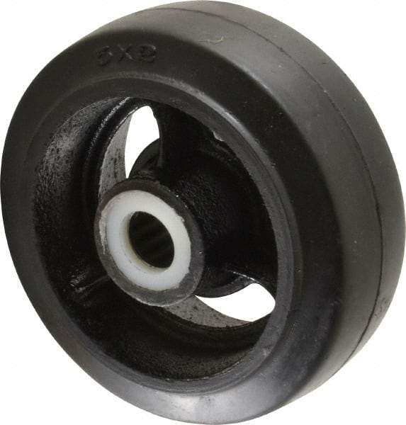 Fairbanks - 5 Inch Diameter x 2 Inch Wide, Rubber Caster Wheel - 700 Lb. Capacity, 2-3/16 Inch Hub Length, 3/4 Inch Axle Diameter, Roller Bearing - Benchmark Tooling