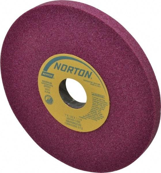 Norton - 7" Diam x 1-1/4" Hole x 1/2" Thick, I Hardness, 46 Grit Surface Grinding Wheel - Aluminum Oxide, Type 1, Coarse Grade, 3,600 Max RPM, Vitrified Bond, No Recess - Benchmark Tooling