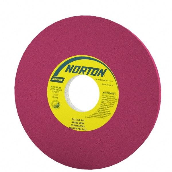 Norton - 7" Diam x 1-1/4" Hole x 1/2" Thick, J Hardness, 46 Grit Surface Grinding Wheel - Aluminum Oxide, Type 1, Coarse Grade, 3,600 Max RPM, Vitrified Bond, No Recess - Benchmark Tooling