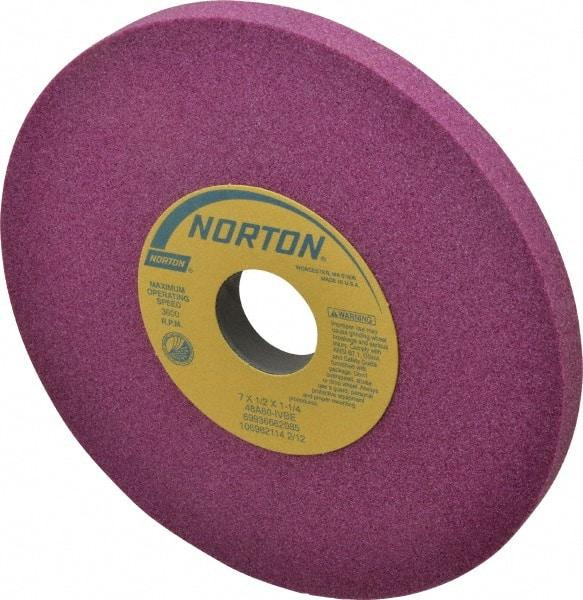 Norton - 7" Diam x 1-1/4" Hole x 1/2" Thick, I Hardness, 60 Grit Surface Grinding Wheel - Aluminum Oxide, Type 1, Medium Grade, 3,600 Max RPM, Vitrified Bond, No Recess - Benchmark Tooling