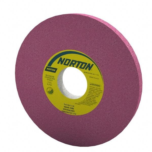 Norton - 7" Diam x 1-1/4" Hole x 1/2" Thick, J Hardness, 60 Grit Surface Grinding Wheel - Aluminum Oxide, Type 1, Medium Grade, 3,600 Max RPM, Vitrified Bond, No Recess - Benchmark Tooling