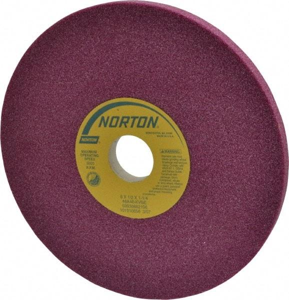 Norton - 8" Diam x 1-1/4" Hole x 1/2" Thick, K Hardness, 46 Grit Surface Grinding Wheel - Aluminum Oxide, Type 1, Coarse Grade, 3,600 Max RPM, Vitrified Bond, No Recess - Benchmark Tooling