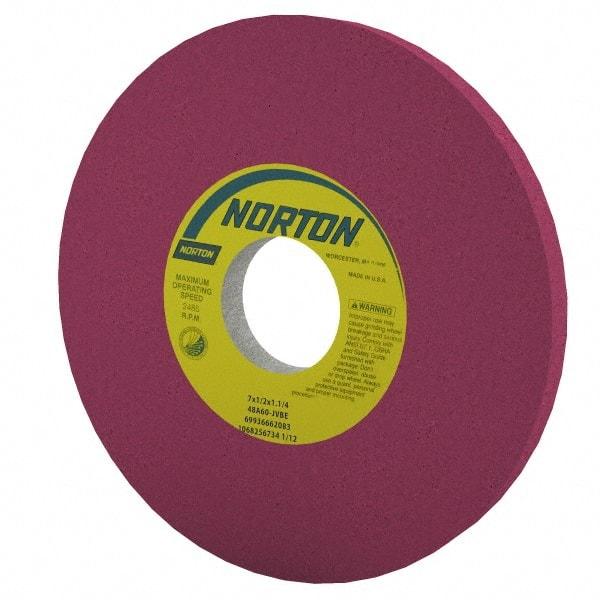 Norton - 8" Diam x 1-1/4" Hole x 1/2" Thick, J Hardness, 60 Grit Surface Grinding Wheel - Aluminum Oxide, Type 1, Medium Grade, 3,600 Max RPM, Vitrified Bond, No Recess - Benchmark Tooling