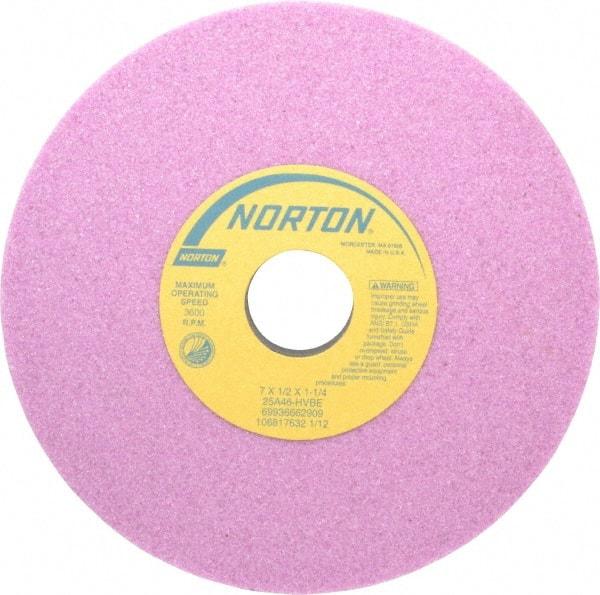Norton - 7" Diam x 1-1/4" Hole x 1/2" Thick, H Hardness, 46 Grit Surface Grinding Wheel - Aluminum Oxide, Type 1, Coarse Grade, 3,600 Max RPM, Vitrified Bond, No Recess - Benchmark Tooling