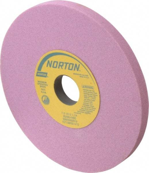 Norton - 7" Diam x 1-1/4" Hole x 1/2" Thick, I Hardness, 60 Grit Surface Grinding Wheel - Aluminum Oxide, Type 1, Medium Grade, 3,600 Max RPM, Vitrified Bond, No Recess - Benchmark Tooling