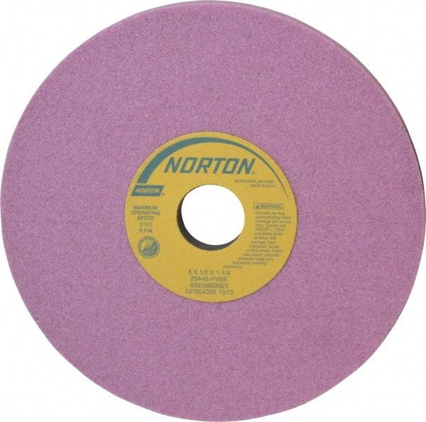 Norton - 8" Diam x 1-1/4" Hole x 1/2" Thick, H Hardness, 46 Grit Surface Grinding Wheel - Aluminum Oxide, Type 1, Coarse Grade, 3,105 Max RPM, Vitrified Bond, No Recess - Benchmark Tooling