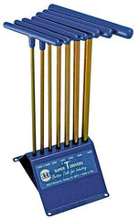 Made in USA - 7 Piece T-Handle Hex Key Set - Hex Range 2 to 8mm, 13" OAL, Chromalloy Steel - Benchmark Tooling