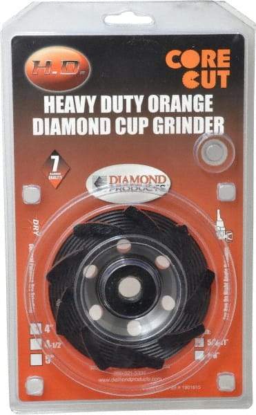 Core Cut - 4" Diam, 3/16" Overall Thickness, Spiral Cup Tool & Cutter Grinding Wheel - Diamond, 15,000 RPM - Benchmark Tooling