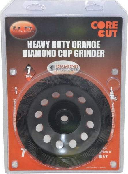 Core Cut - 7" Diam, 3/16" Overall Thickness, Spiral Cup Tool & Cutter Grinding Wheel - Diamond, 8,725 RPM - Benchmark Tooling