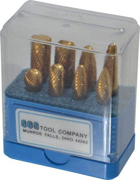 SGS Pro - 8 Piece, 1/4" Shank Burr Set - Tungsten Carbide, Multiple Head Shapes, 14° Included Angle - Benchmark Tooling