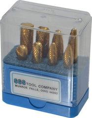 SGS Pro - 8 Piece, 1/4" Shank Burr Set - Tungsten Carbide, Multiple Head Shapes, 14° Included Angle - Benchmark Tooling