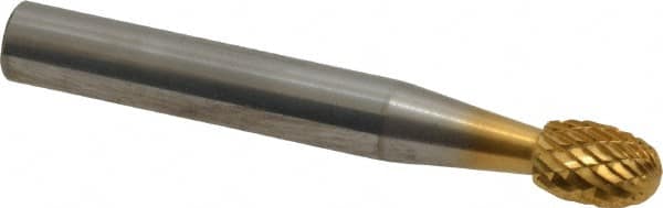 SGS Pro - 1/4" Cut Diam, 1/4" Shank Diam, Oval Head Double Cut Burr - Carbide, Radius End, 3/8" LOC, 2" OAL - Benchmark Tooling