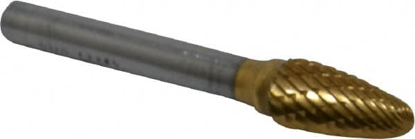 SGS Pro - 3/8" Cut Diam, 1/4" Shank Diam, Tree with Radius Head Double Cut Burr - Carbide, Radius End, 3/4" LOC, 2-1/2" OAL - Benchmark Tooling