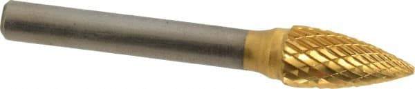 SGS Pro - 3/8" Cut Diam, 1/4" Shank Diam, Tree Head Double Cut Burr - Carbide, Point End, 3/4" LOC, 2-1/2" OAL - Benchmark Tooling