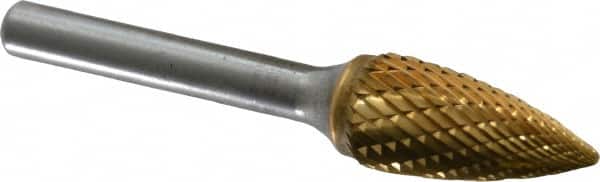 SGS Pro - 1/2" Cut Diam, 1/4" Shank Diam, Tree Head Double Cut Burr - Carbide, Point End, 1" LOC, 2-3/4" OAL - Benchmark Tooling